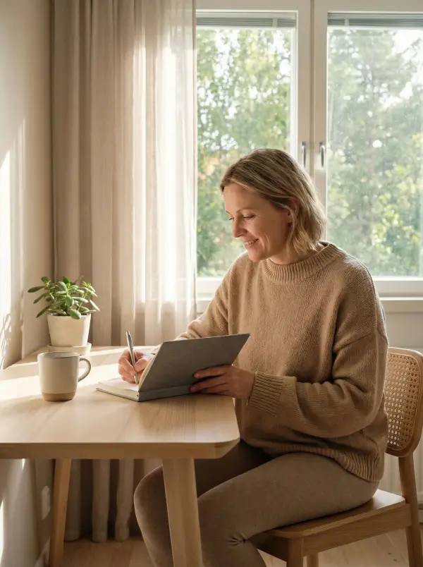 Nainen kirjoittaa tavoitteita